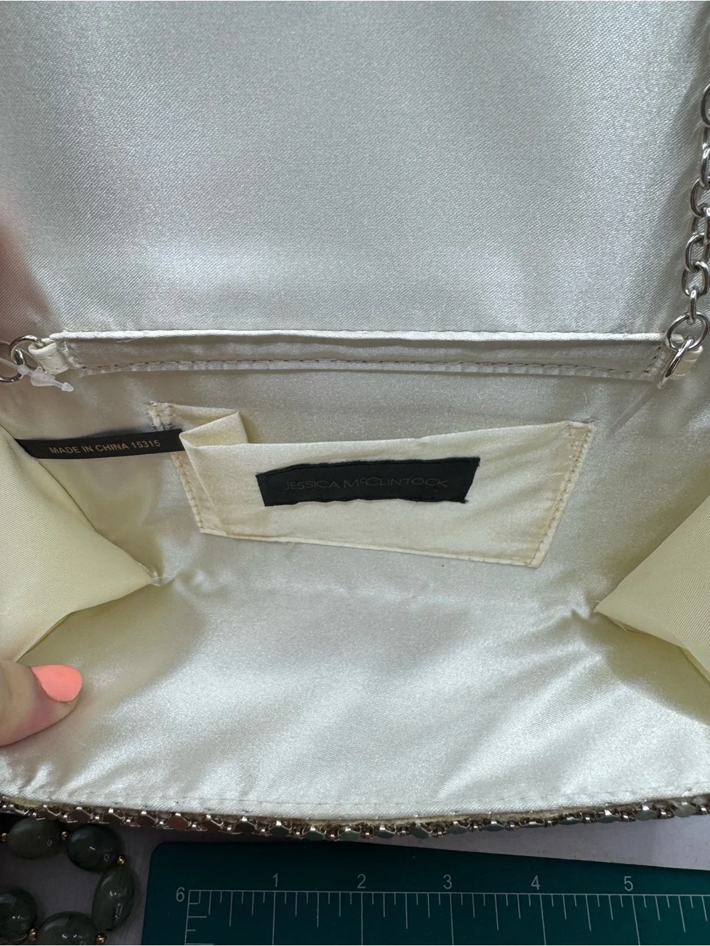 Jessica McClintock vtg gold mesh metallic evening bag purse clutch chain strap